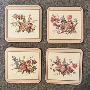 Pimpernel Coasters Flowers Redoute Rose Set of 5 Made England Cork back 4" sq